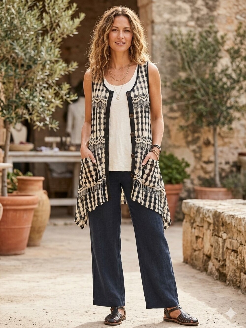 Kaktus Crochet Knit Cardigan Vest Sz M